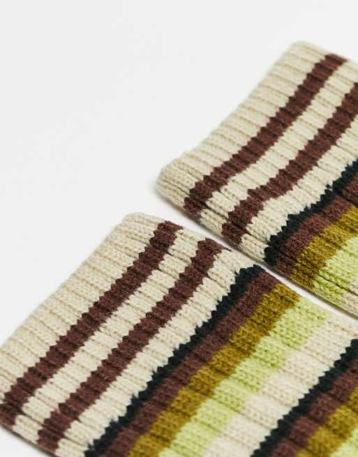 The Ragged Priest fluffy striped leg warmers in green, 2 of 4
