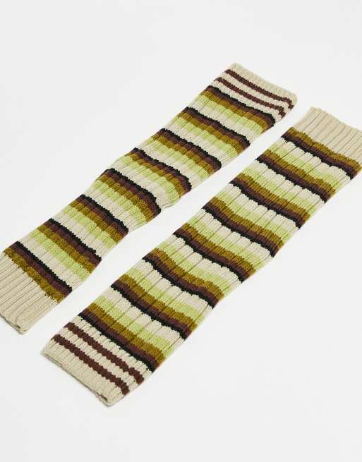 The Ragged Priest fluffy striped leg warmers in green, 3 of 4