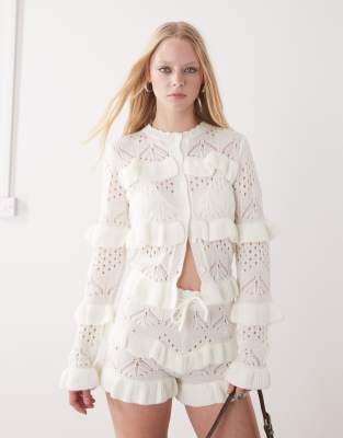 The Ragged Priest frilly cardigan in cream co-ord-White