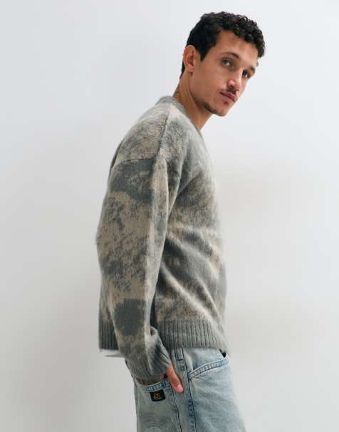 The Ragged Priest fuzzy glitch camo jumper in grey and ecru - view 1