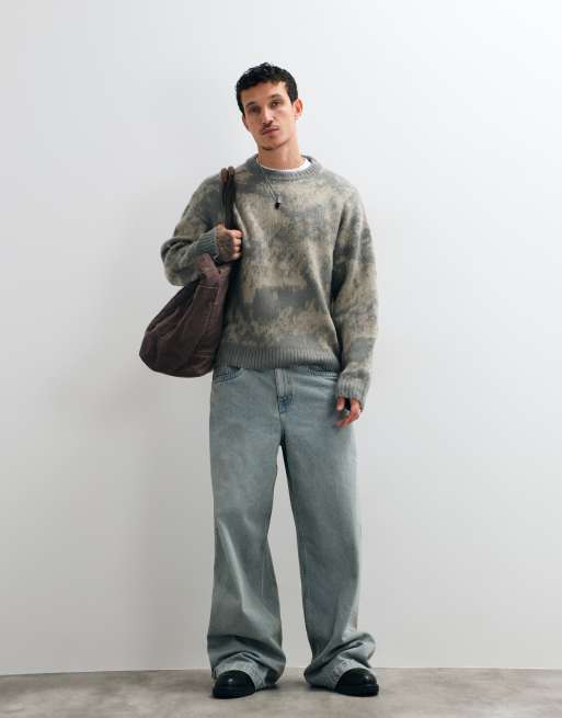 The Ragged Priest fuzzy glitch camo jumper in grey and ecru, 2 of 5