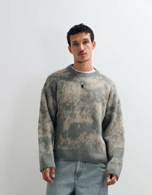 The Ragged Priest fuzzy glitch camo jumper in grey and ecru, 4 of 5