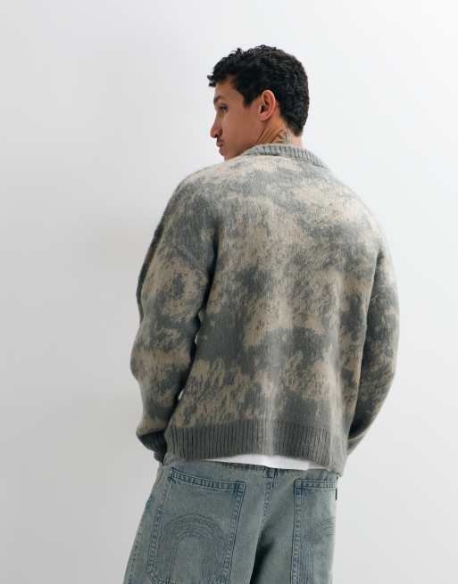 The Ragged Priest fuzzy glitch camo jumper in grey and ecru, 5 of 5