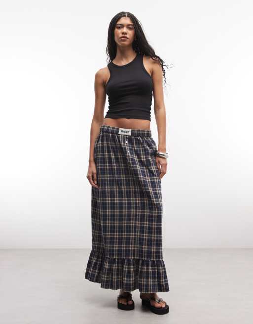 The Ragged Priest - Geruite maxi rok in boxerstijl met ruches aan de ...