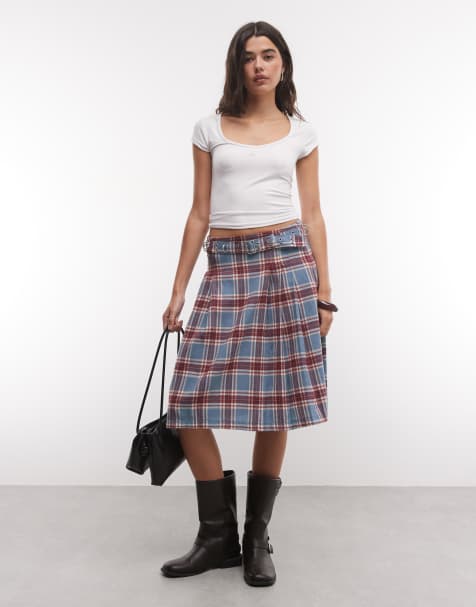 The Ragged Priest hardware detail midi kilt in blue and red check - view 1