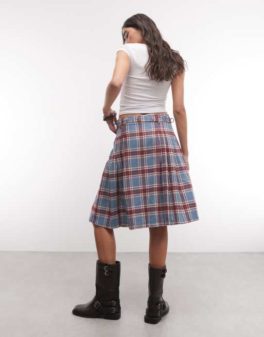The Ragged Priest hardware detail midi kilt in blue and red check, 2 of 5