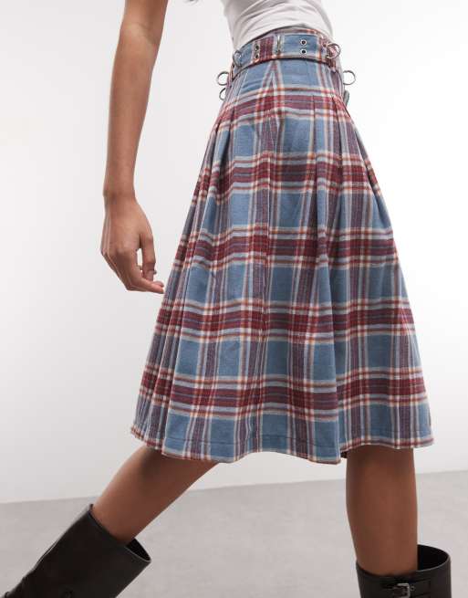The Ragged Priest hardware detail midi kilt in blue and red check, 3 of 5