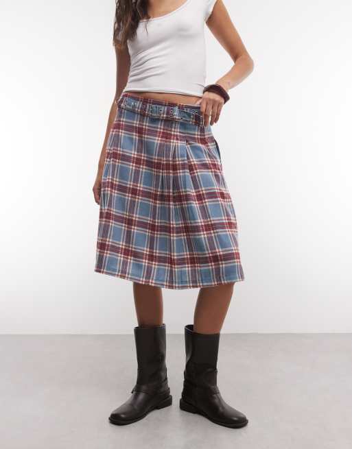 The Ragged Priest hardware detail midi kilt in blue and red check, 4 of 5