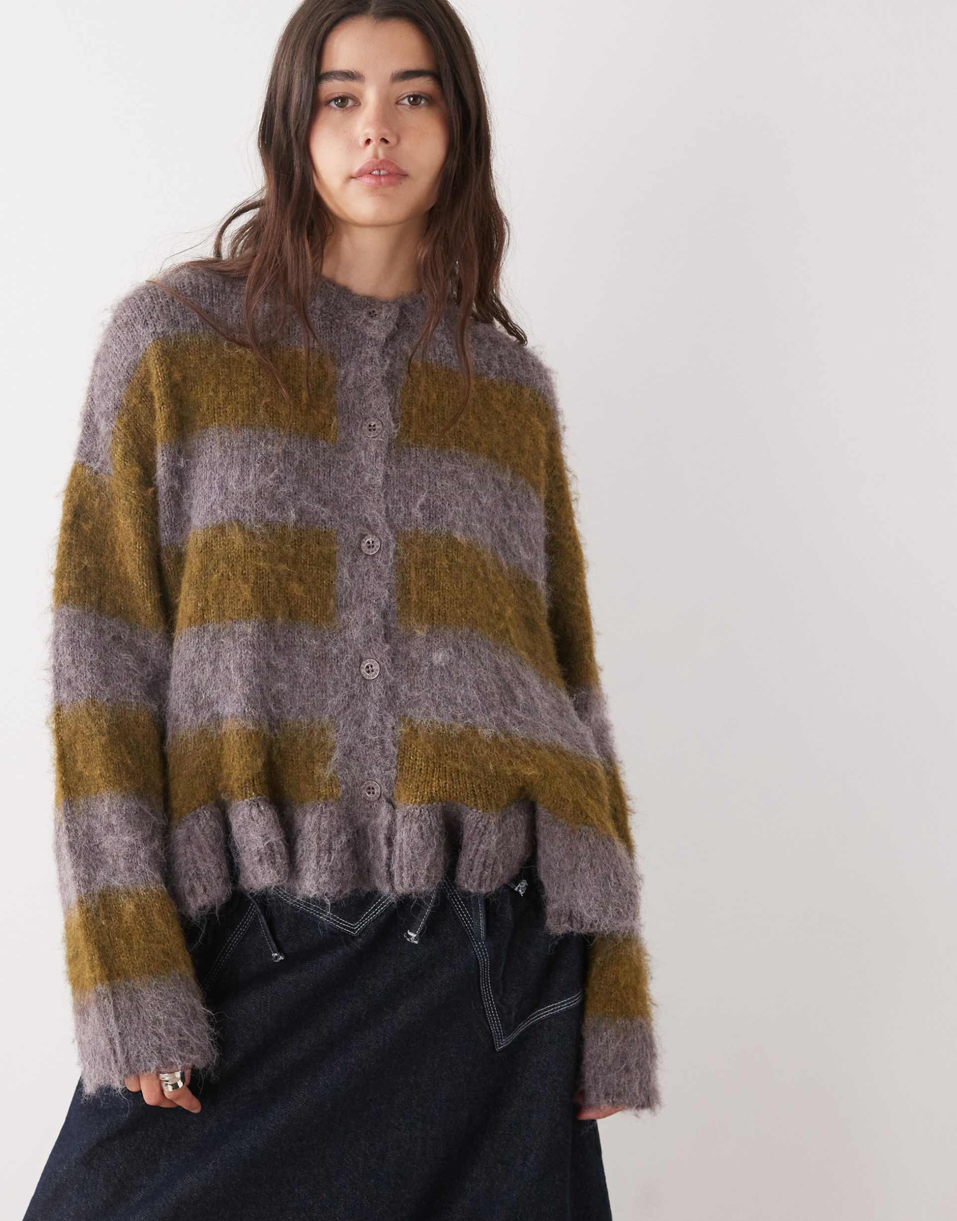the ragged priest heathered striped knit sweater in purple