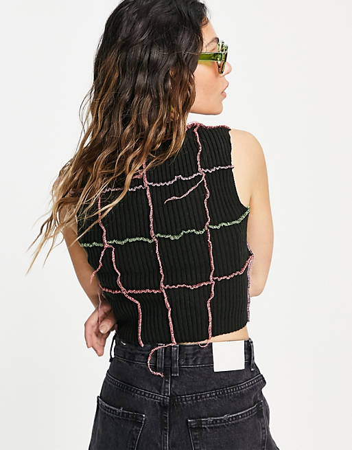 Tops The Ragged Priest high neck knitted crop top with overlocking 
