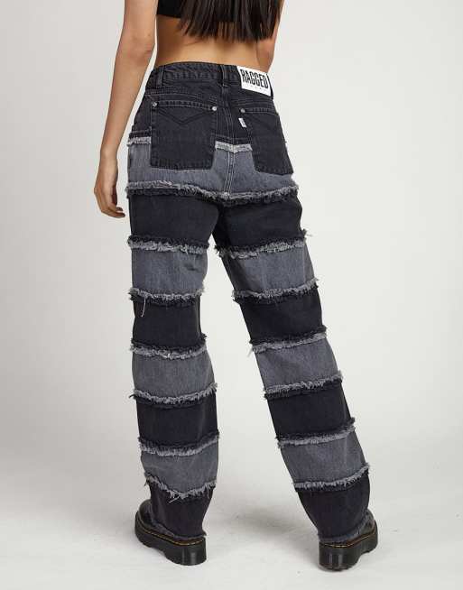 Black and cheap grey striped jeans