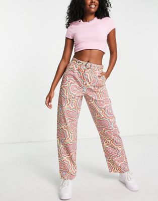 The Ragged Priest high waist mom trousers in retro wavy floral