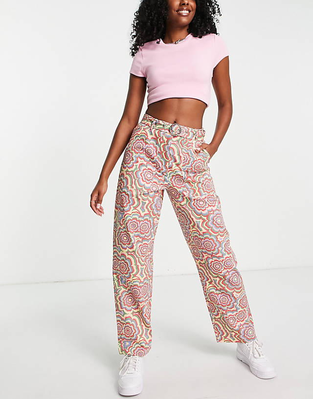 The Ragged Priest - high waist mom trousers in retro wavy floral
