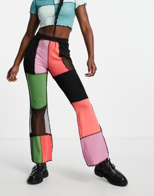 The Ragged Priest high waisted flares in patchwork rib - view 1
