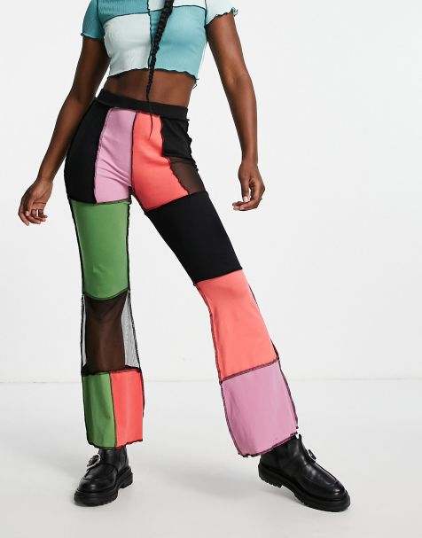 The Ragged Priest high waisted flares in patchwork rib