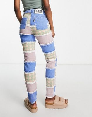 The Ragged Priest high waisted mom jeans in blue patchwork