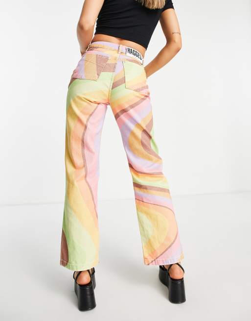 High waisted best sale rainbow pants