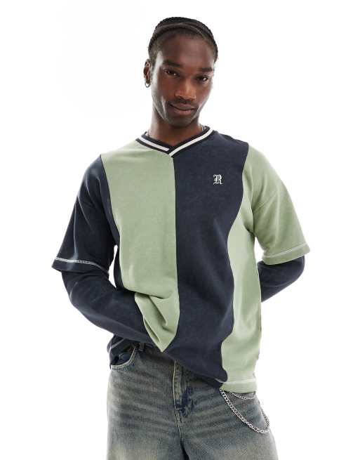 The Ragged Priest hockey stripe layered oversized sweatshirt in multi