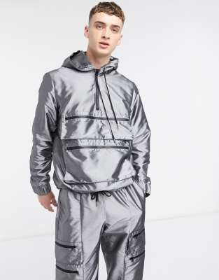 The Ragged Priest hooded taffeta pull over in silver