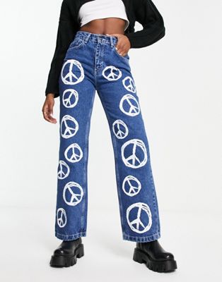 The Ragged Priest relaxed jeans in bleach heart print - ASOS Price Checker