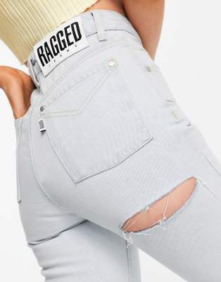 The Ragged Priest Jeans diritti a vita alta con strappo sul gluteo lavaggio stone wash