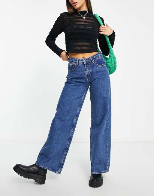 The Ragged Priest - Jeans met wijde pijpen en lage taille in middenblauw