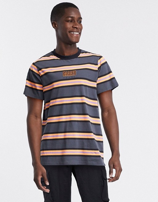 The Ragged Priest Jeans striped t-shirt with logo in grey