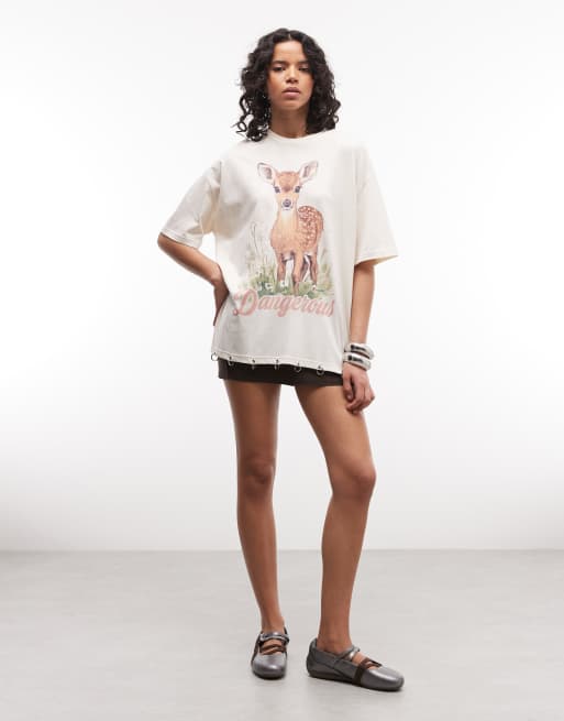 The Ragged Priest – Kastiges Oversize-T-Shirt in Ecru mit Ösendetail, 2 von 4