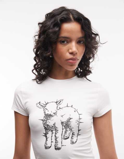 The Ragged Priest – Krótki i obcisły T-shirt w kolorze ecru z grafiką - view 1