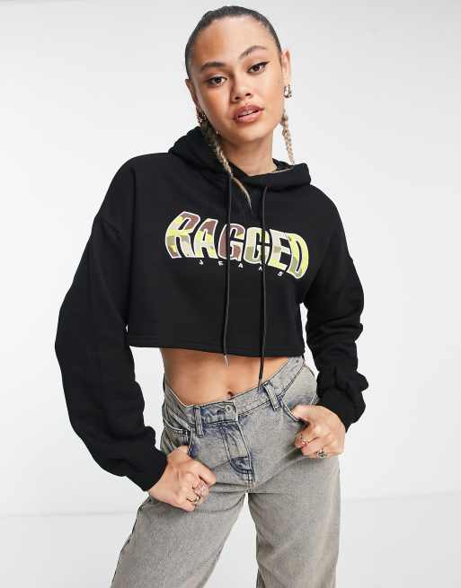The Ragged Priest – Kurzer Kapuzenpullover in Schwarz mit Logo