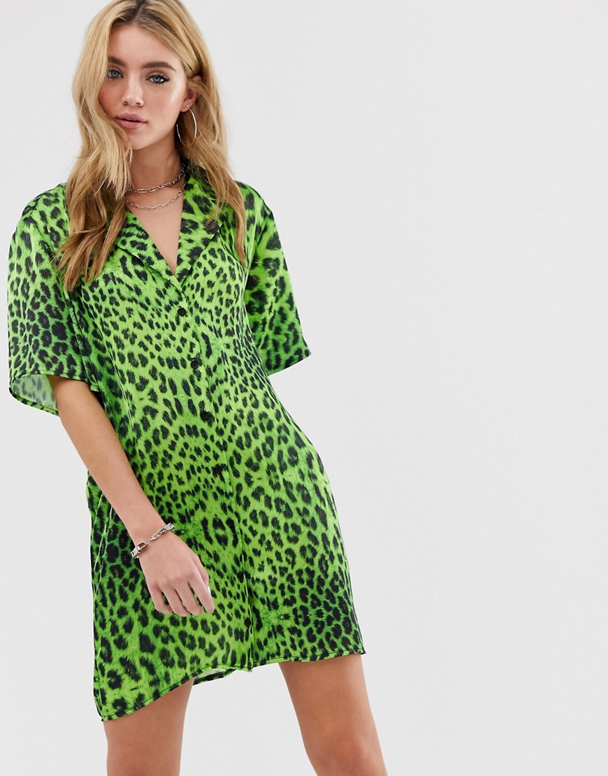 The Ragged Priest – Leopardmönstrad skjortklänning i neon-Grön