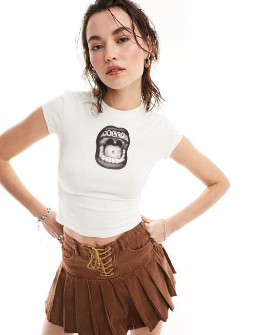 The Ragged Priest logo baby tee in white