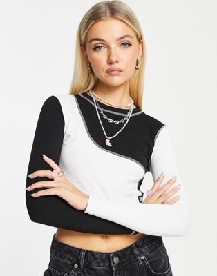 The Ragged Priest long sleeve crop top in yin and yang