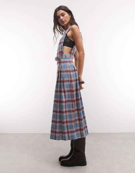 The Ragged Priest long sleeve pinafore dress in blue and red check - view 1