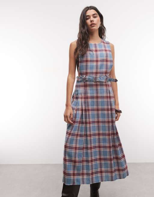 The Ragged Priest long sleeve pinafore dress in blue and red check, 2 of 4