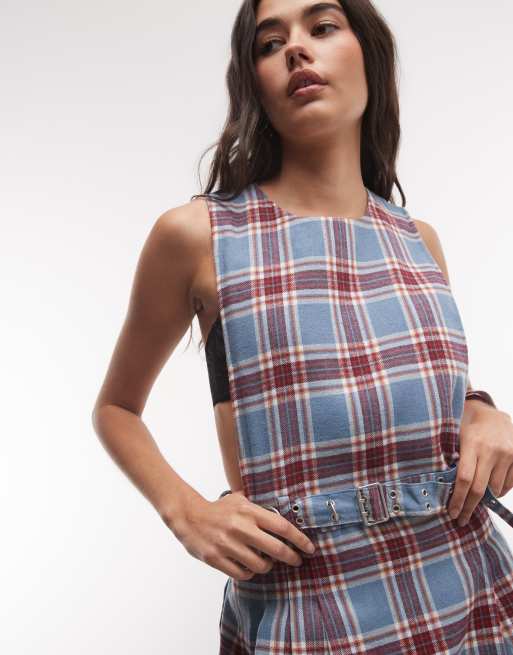 The Ragged Priest long sleeve pinafore dress in blue and red check, 3 of 4