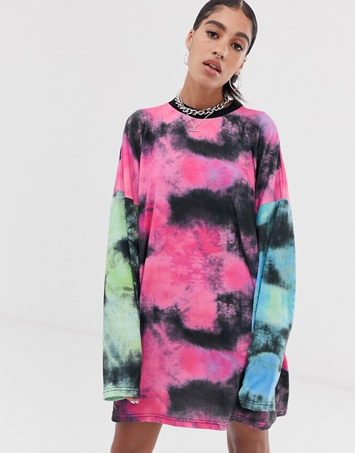 The Ragged Priest long sleeve t-shirt dress in mixed tie dye