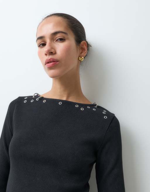 The Ragged Priest long sleeve top with eyelet detailing in black, 2 of 5
