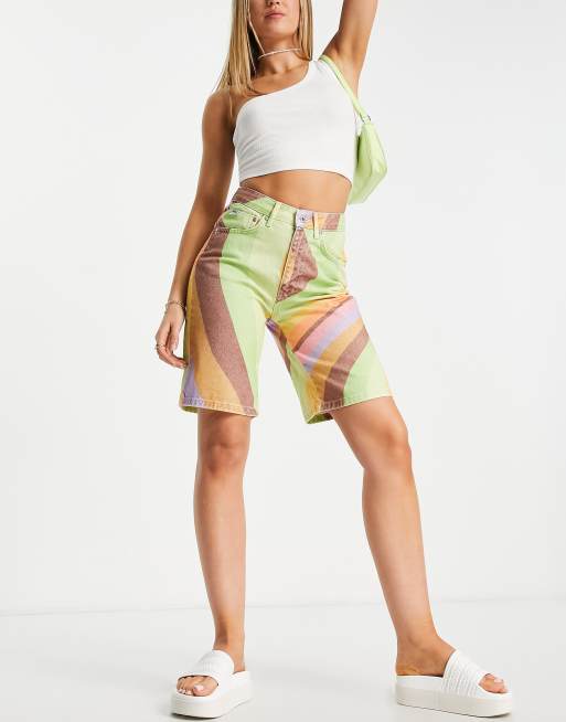 The Ragged Priest longline mom shorts in retro rainbow swirl