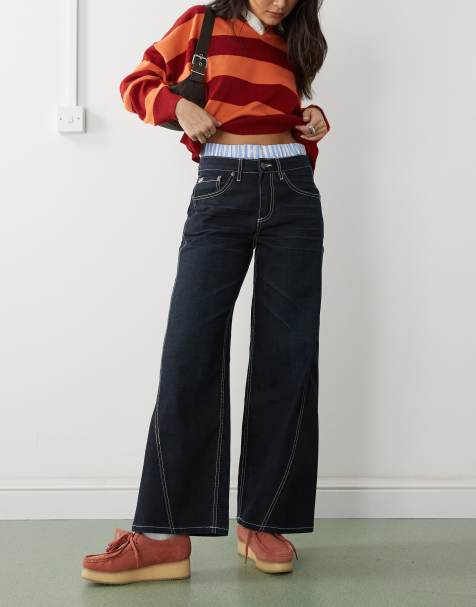 The Ragged Priest low rise baggy fit dad trousers in indigo