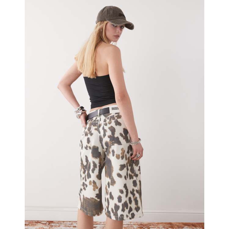 The Ragged Priest low rise baggy jorts in cow print | ASOS