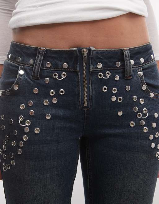 The Ragged Priest low rise flare jean with eyelet detailing in black, 5 of 5