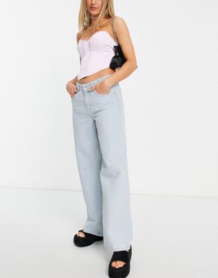 The Ragged Priest low rise wide leg skater jeans in stone wash denim-Blue
