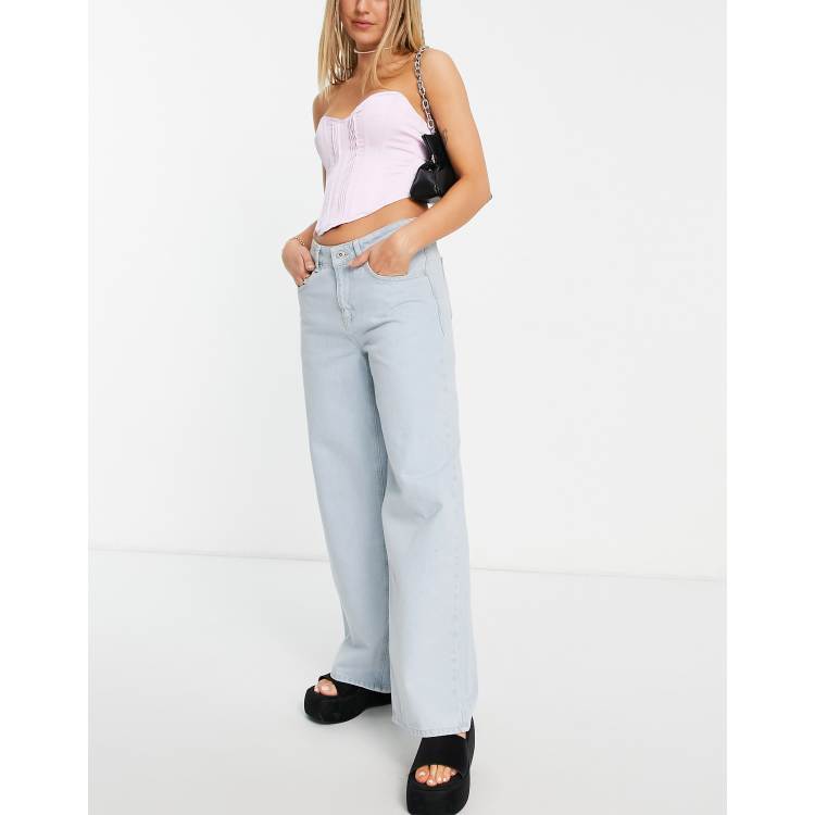 The Ragged Priest low rise wide leg skater jeans in stone wash denim