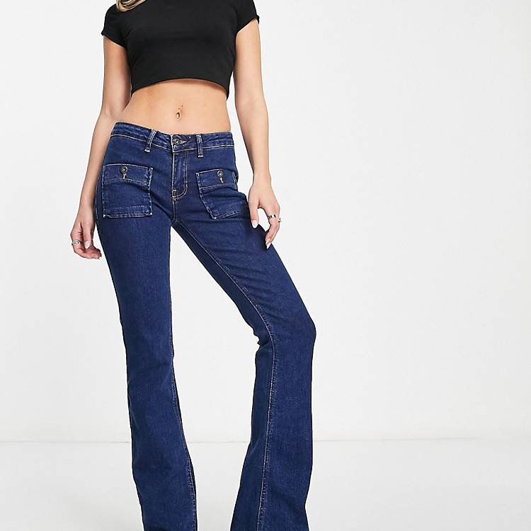 The Ragged Priest low rise y2k flared jeans in indigo blue
