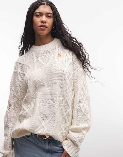 The Ragged Priest - Maglia a trecce écru con teschio - view 1