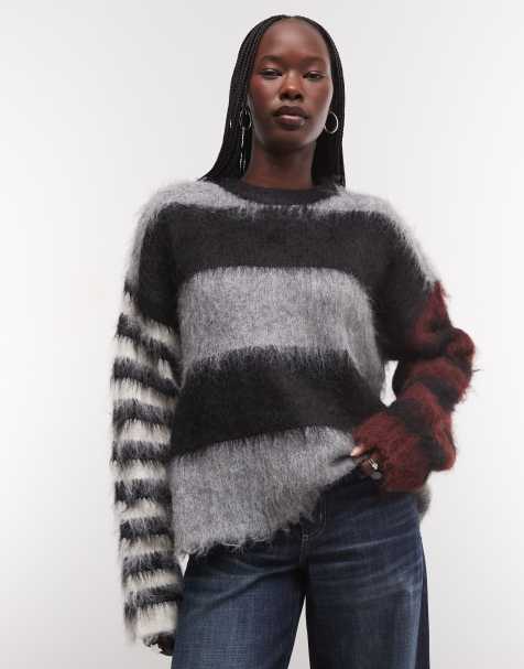 The Ragged Priest maglione oversize morbido a righe mix & match nero, rosso e grigio - view 1