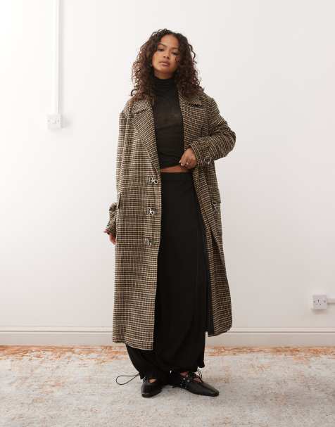 The Ragged Priest maxi coat in brown check - view 1
