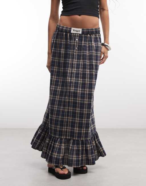 The Ragged Priest maxi ruffle hem boxer-style skirt in blue check, 2 of 5
