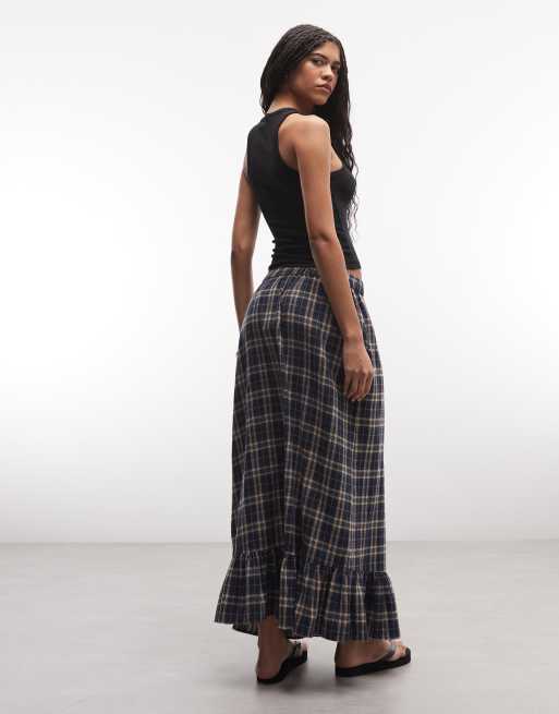 The Ragged Priest maxi ruffle hem boxer-style skirt in blue check, 5 of 5
